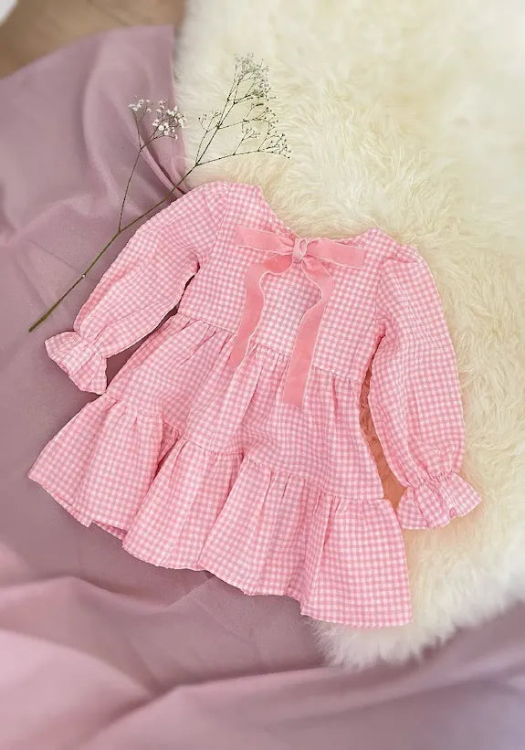 Jolene Dress - Gingham Pink and White Dress - 100% Cotton